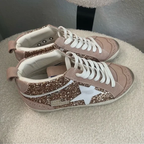 Golden Goose Mid Star Pink Rose Gold Glitter Sneakers - Picture 4 of 8